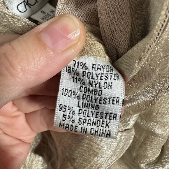 Cache Dress Women 8 Gold Metallic Ruffle Tiered Bodycon Vintage Y2K Cocktail - Picture 7 of 11